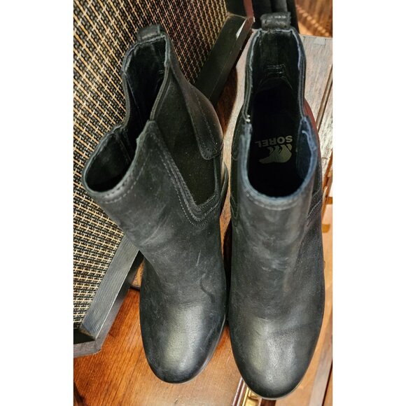 Sorel Black Leather Wedge Heel Ankle Boots Women's Size 8.5 M - Picture 6 of 11